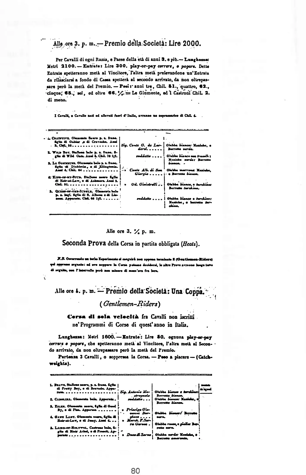 Programme imprimé des courses de Naples au Campo di Marte, 5 avril 1877 (2e page)
