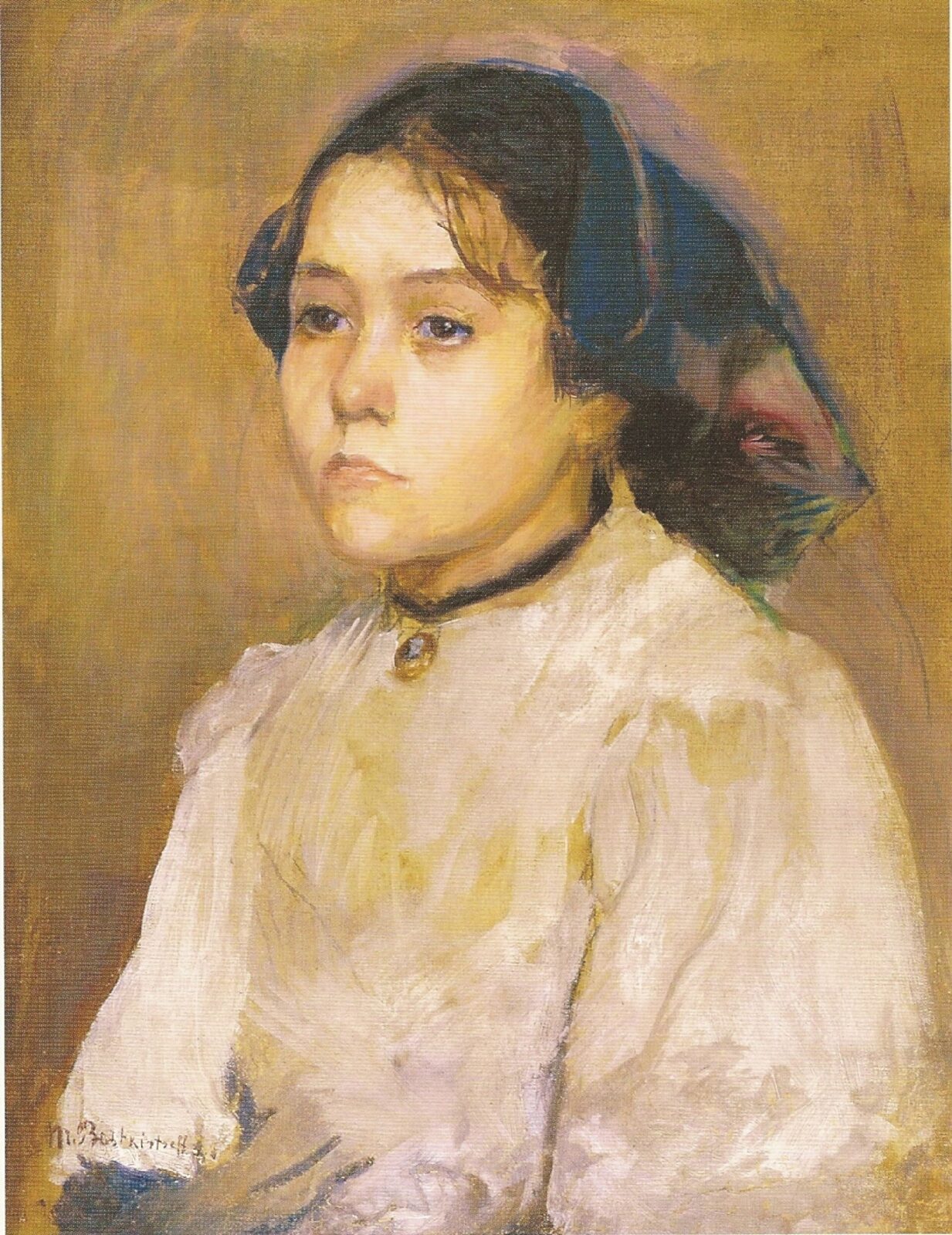 Painted portrait of a young girl, by Marie Bashkirtseff, 1882