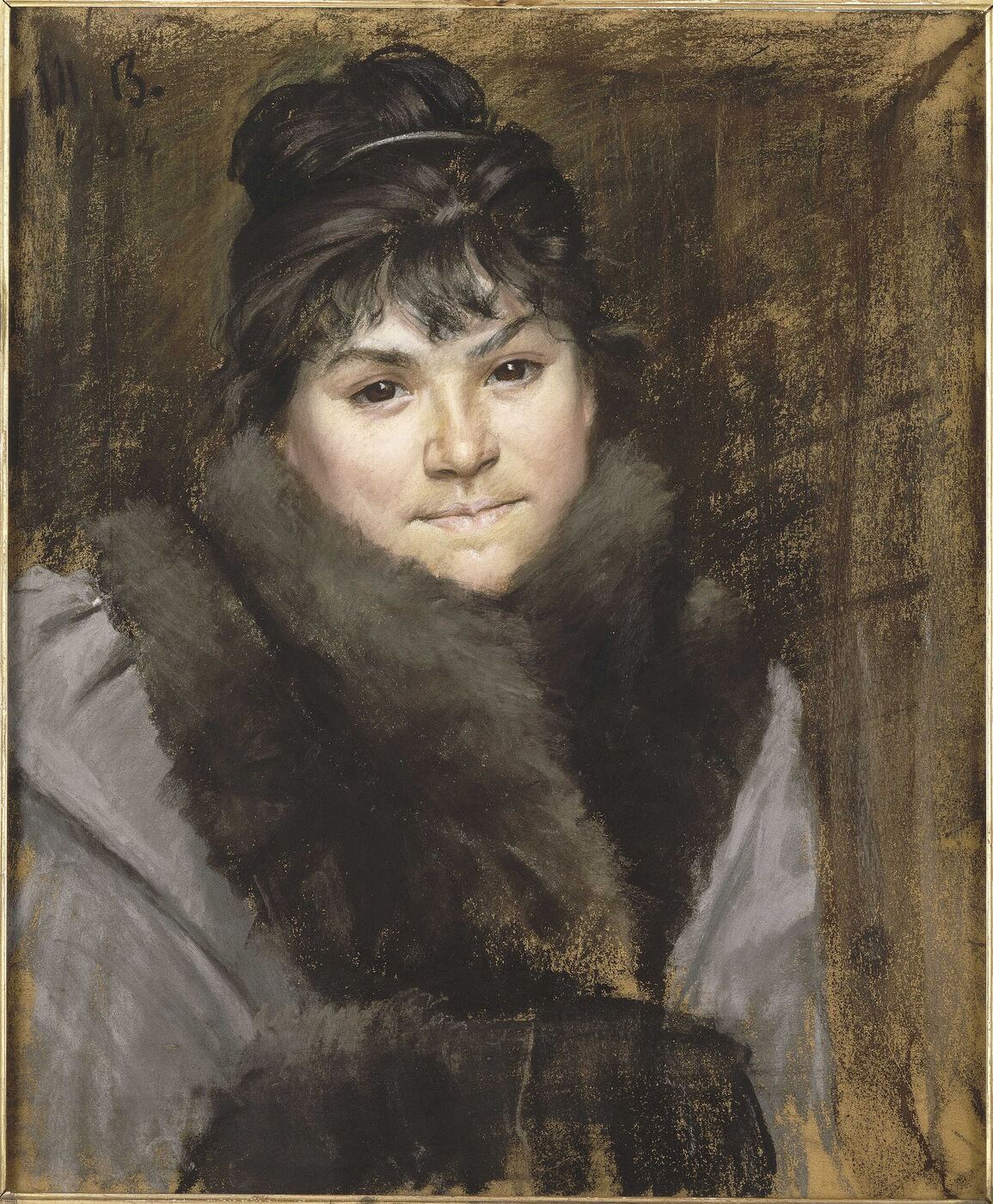 Pastel head-and-shoulders portrait of a woman, drawn by Marie Bashkirtseff in 1884